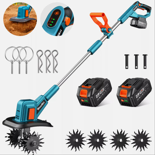 21 volt Electric Rototiller Garden Cordless Battery Powered Tiller Cultivator Rechargeab
